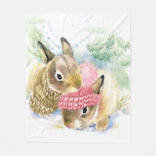 Christmas | Wasserfarbe - Winterwald Bunnies Fleecedecke (Vorderseite)