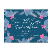 Christmas Watercolor Berry Blue Save the Date