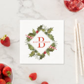 Christmas Watercolor Big Monogram Holly Wreath Red Serviette (Beispiel)
