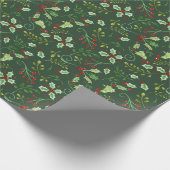 Christmas Watercolor Green Red Holly Berry Blätter Geschenkpapier (Ecke)