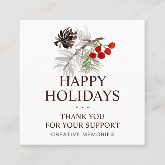 Christmas Watercolor Greenery Danke Quadratische Visitenkarte (Vorderseite)
