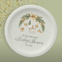 Christmas Watercolor Greenery Winter Baby Shower Pappteller