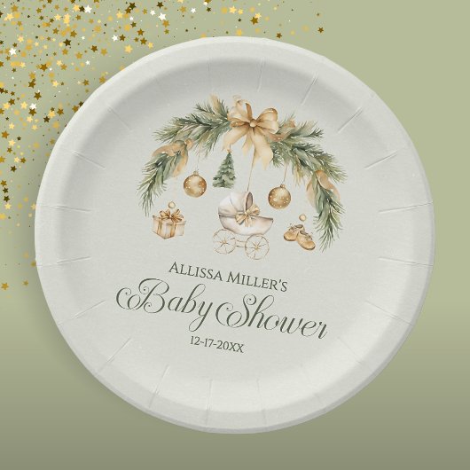 Christmas Watercolor Greenery Winter Baby Shower Pappteller