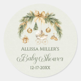 Christmas Watercolor Greenery Winter Baby Shower Runder Aufkleber