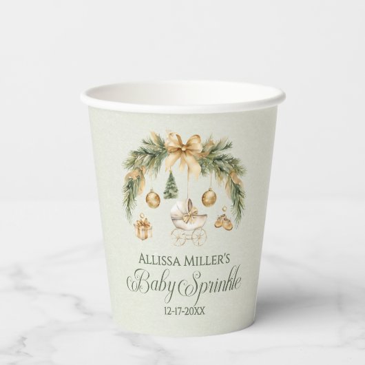 Christmas Watercolor Greenery Winter Baby Sprinkle Pappbecher (Rückseite)