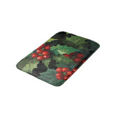 Christmas watercolor Holly berry leaves botanical  Badematte (Schrägansicht)