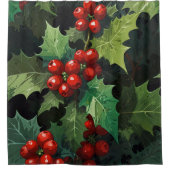 Christmas watercolor Holly berry leaves botanical Duschvorhang (Vorderseite)
