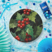 Christmas watercolor Holly berry leaves botanical Pappteller (Party)