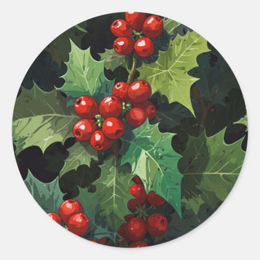 Christmas watercolor Holly berry leaves botanical  Runder Aufkleber (Vorderseite)