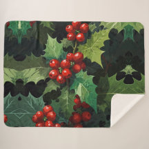 Christmas watercolor Holly berry leaves botanical