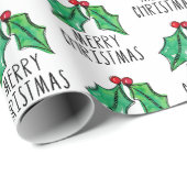 Christmas Watercolor Holly Geschenkpapier (Rolleneckpunkt)