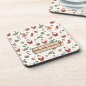 Christmas Watercolor Illustration Hard Coaster Getränkeuntersetzer (Linke Seite)