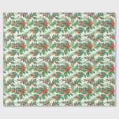 Christmas Watercolor Mistletoe Holly Berry Holiday Geschenkpapier (Flach)