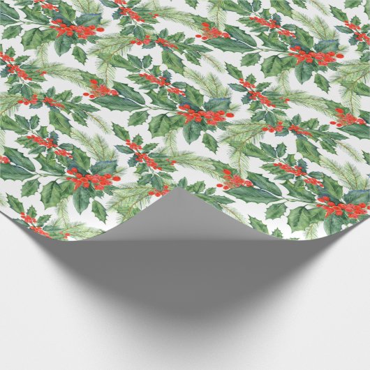 Christmas Watercolor Mistletoe Holly Berry Holiday Geschenkpapier (Ecke)