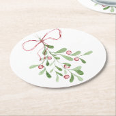 Christmas Watercolor Mistletoe Runder Pappuntersetzer (Angewinkelt)