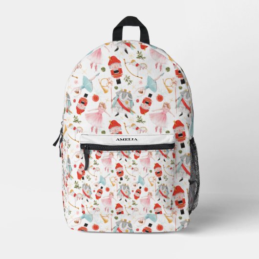 Christmas Watercolor Nutcracker Individuelle Name Bedruckter Rucksack (Vorderseite)