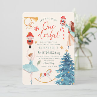 Christmas Watercolor Onederful Baby Birthday Einladung
