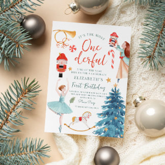 Christmas Watercolor Onederful Baby Birthday Einladung