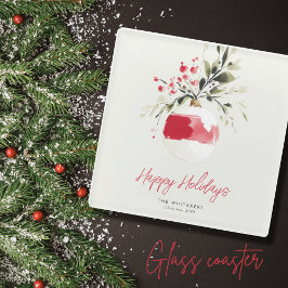 Christmas Watercolor Ornament Personalized Name Glasuntersetzer