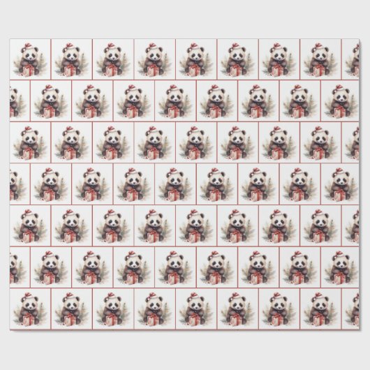 Christmas Watercolor Panda Bär Geschenkpapier (Flach)