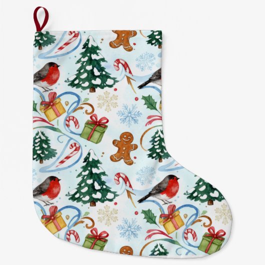Christmas watercolor pattern großer weihnachtsstrumpf (Vorderseite)
