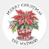Christmas Watercolor Poinsettia Personalisiert Runder Aufkleber (Vorderseite)