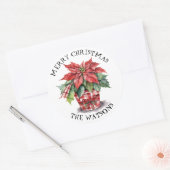 Christmas Watercolor Poinsettia Personalisiert Runder Aufkleber (Umschlag)