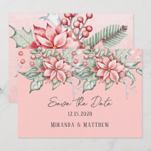 Christmas Watercolor Poinsettia Save the Date Einladung
