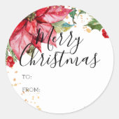 Christmas Watercolor Poinsettia TO and From Runder Aufkleber (Vorderseite)