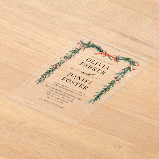 Christmas Watercolor Red Bow Winter Wedding Acryleinladungen (Ablage )