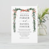 Christmas Watercolor Red Bow Winter Wedding Einladung (Stehend Vorderseite)