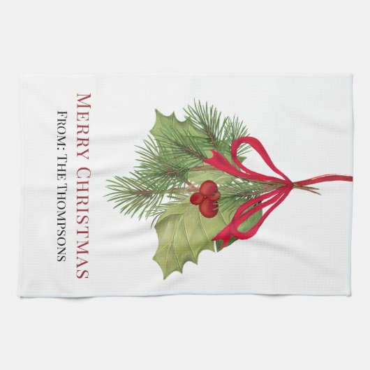 Christmas Watercolor Red Holly Berries Einfach Geschirrtuch (Horizontal)