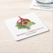 Christmas Watercolor Red Holly Berries Einfach Rechteckiger Pappuntersetzer (angewinkelt)