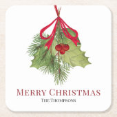 Christmas Watercolor Red Holly Berries Einfach Rechteckiger Pappuntersetzer (Vorderseite)