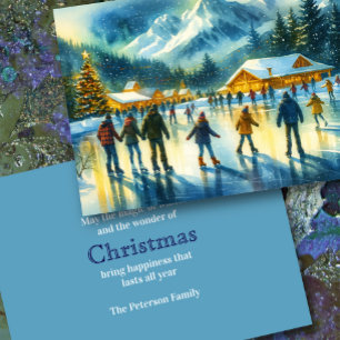 Christmas Watercolor Resort Ice Skaten Feiertagskarte