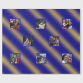 Christmas Wavy Muster Gold & Blue 8 Fotos Geschenkpapier (Flach)