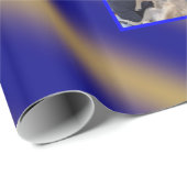 Christmas Wavy Muster Gold & Blue 8 Fotos Geschenkpapier (Rolleneckpunkt)