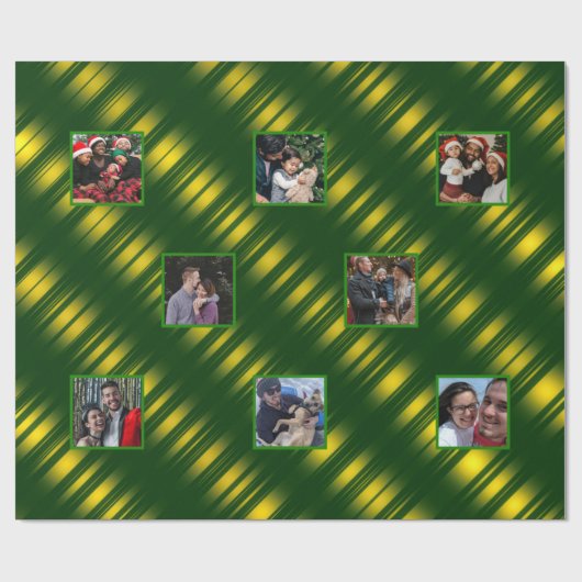 Christmas Wavy Muster Gold & Green 8 Fotos Geschenkpapier (Flach)