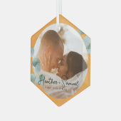 Christmas Wedding Keepsake Elegant Script photo Ornament Aus Glas (Vorderseite Links)