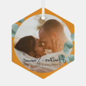 Christmas Wedding Keepsake Elegant Script photo Ornament Aus Glas (Rückseite)