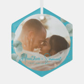 Christmas Wedding Keepsake Elegant Script photo Ornament Aus Glas (Vorderseite)