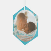 Christmas Wedding Keepsake Elegant Script photo Ornament Aus Glas (Vorderseite Links)