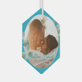 Christmas Wedding Keepsake Elegant Script photo Ornament Aus Glas (Vorderseite Rechts)