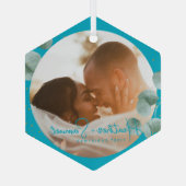 Christmas Wedding Keepsake Elegant Script photo Ornament Aus Glas (Rückseite)