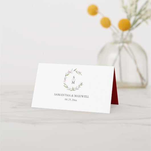 Christmas Wedding Place Cards Winter Botanicals Platzkarte (Rückseite)