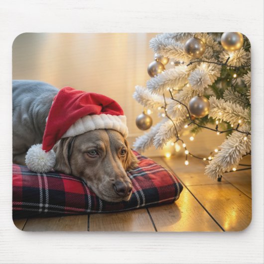 Christmas Weimaraner Dog By a Tree Mousepad (Vorne)
