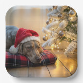 Christmas Weimaraner Dog By a Tree Pappteller (Vorderseite)