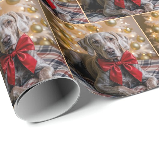 Christmas Weimaraner Dog With Red Bow Geschenkpapier (Rolleneckpunkt)