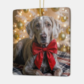 Christmas Weimaraner Dog With Red Bow Keramikornament (Links)