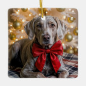 Christmas Weimaraner Dog With Red Bow Keramikornament (Vorderseite)